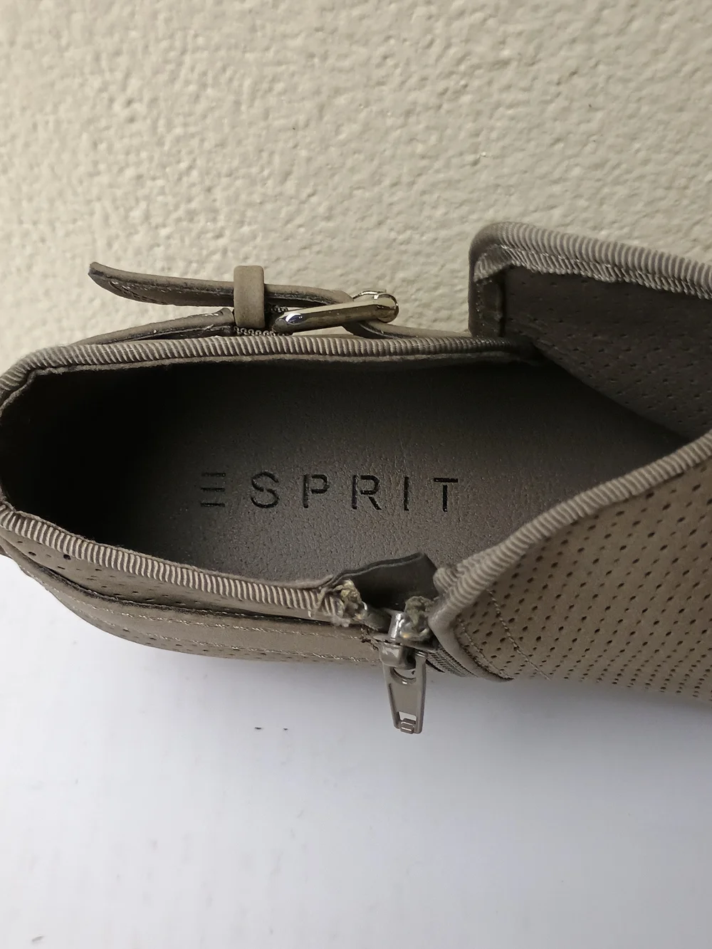 Esprit Talia 7.5M Taupe Perforated Ankle Booties with Buckle Strap